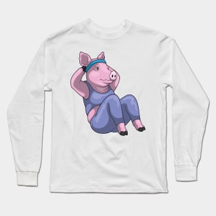 Pig Fitness Sit ups Sports Long Sleeve T-Shirt